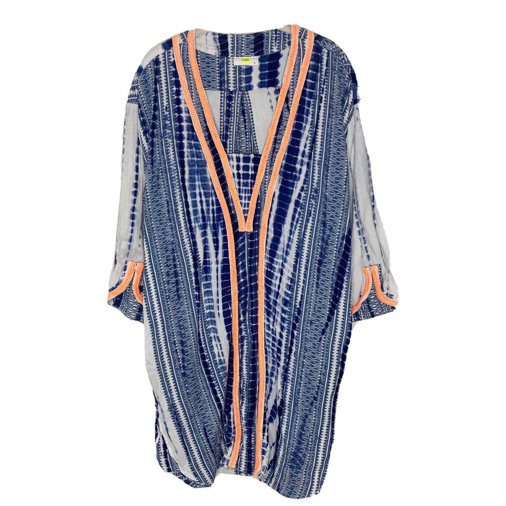 Solito Women’s Tie Dye Long Sleeve Embroidered Boho Blue Beach Dress Sz L